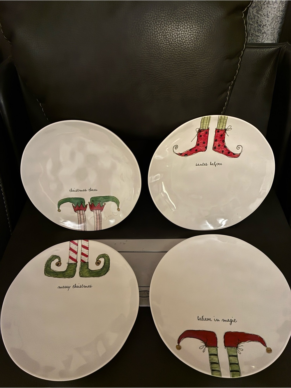 Rae Dunn by Magenta Festive Elf Leg Ceramic Salad Plates - Set of 4